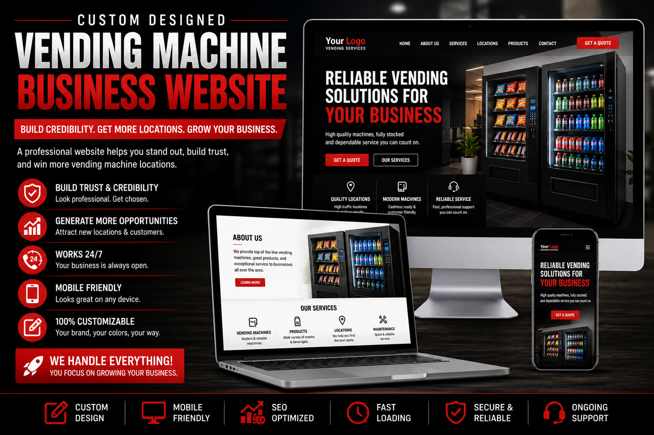 🌐 Professional Vending Machine Business Website | Build Instant Credibility. Win More Locations. Grow Your Vending Business Faster
